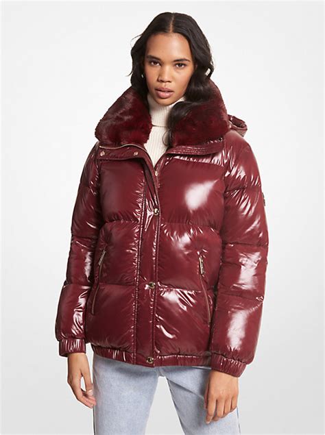 michael michael kors faux fur-trim quilted nylon puffer jacket|Michael Kors insulated jacket.